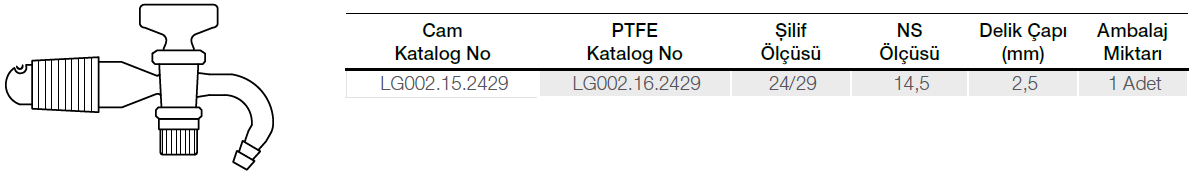 Desikatör Musluğu, Cam ve PTFE